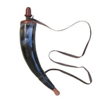 Benzara Ancient Style Powder Horn With Long Strap, Black and Brown