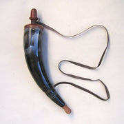 Benzara Ancient Style Powder Horn With Long Strap, Black and Brown