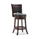 Benzara BM61366 Round Wooden Swivel Counter Stool with Padded Seat and Back, Dark Brown