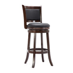 Benzara BM61367 Round Wooden Swivel Barstool with Padded Seat and Back, Dark Brown