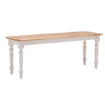 Benzara Grained Rectangular Wooden Bench with Turned Legs, Natural Brown and White