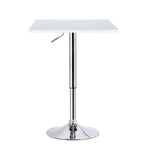 Benzara Wooden Top Adjustable Height Pub Table with Metal Frame, White and Chrome