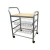 Benzara BM94677 Casters Supported Wooden Top Metal Frame Trolley, Gray and Light Brown