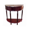 Benzara Crescent Side Table with Turned Tapered Legs and Drawer, Cherry Brown