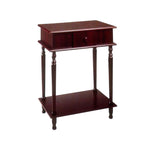 Benzara Rectangular Side Table with Drawer and Turned Tapered Legs, Cherry Brown