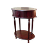 Benzara Oval Shaped Side Table with 1 Drawer and 1 Bottom Shelf, Cherry Brown