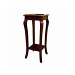 Benzara Square Wooden Flower Stand with Bottom Shelf and Curved Legs, Cherry Brown