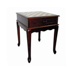Benzara Square Wooden Chess Print Top Table with Cabriole Legs, Cherry Brown