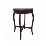 Benzara Wooden Round Shaped End Table with Flared legs and 1 Drawer, Cherry Brown