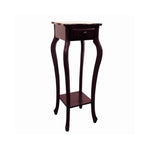 Benzara Square Wooden Plant Stand with 1 Drawer and Cabriole Legs, Cherry Brown