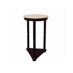 Benzara Round Marble Top Wooden End Table with Bottom Shelf, Cherry Brown