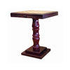 Benzara Square Wooden Chess Print Top Table with Pedestal Base, Cherry Brown