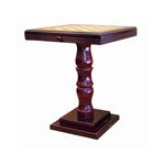 Benzara Square Wooden Chess Print Top Table with Pedestal Base, Cherry Brown