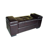 Benzara BM94735 Tufted Leatherette Wood and Metal Frame Storage Bench, Dark Brown