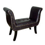 Benzara BM94736 Nailhead Trim Leatherette Bench with Flared Shelter Arms, Dark Brown