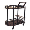 Benzara BM95303 Casters Supported 2 Tier Wooden Wine Table with Turned legs, Cherry Brown