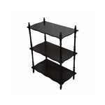 Benzara 3 Tier Wooden Shelves with Scalloped Edges and Turned Legs, Cherry Brown