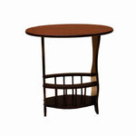 Benzara Wooden Magazine Rack with Round Top Shelf, Cherry Brown