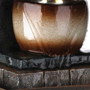 Benzara BM95352 C Shaped Polyresin Frame Fountain with Tapered Base and Led Lights, Brown