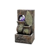 Benzara BM95361 10.5`` Polyresin Table Fountain with Embossed Leaf Design, Brown