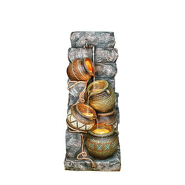 Benzara BM95363 Polyresin Frame Fountain with LeveLed Pot Pitchers, Gray and Brown