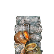Benzara BM95363 Polyresin Frame Fountain with LeveLed Pot Pitchers, Gray and Brown