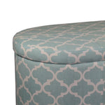 Benzara BM96238 2 Piece Oblong Upholstered Storage Ottoman with Quatrefoil Print, Teal Blue