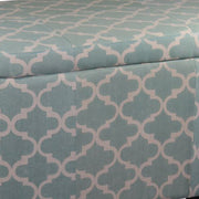 Benzara BM96238 2 Piece Oblong Upholstered Storage Ottoman with Quatrefoil Print, Teal Blue