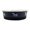 Benzara Stainless Steel Pet Bowl with Anti Skid Rubber Base and Dog Design, Gray and Black-Set of 2