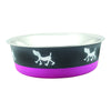 Benzara Stainless Steel Pet Bowl with Anti Skid Rubber Base and Dog Design, Large, Gray and Pink-Set of 4