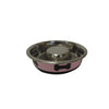 Benzara Slow Feeder Spill Proof Pet Bowl with Rubber Base and Bone Design, Pink and Black-Set of 2