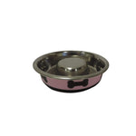 Benzara Slow Feeder Spill Proof Pet Bowl with Rubber Base and Bone Design, Pink and Black-Set of 4