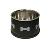 Benzara Paw and Bone Design Stainless Steel Pet Bowl For Long Ear Dog, Black and Silver