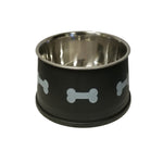Benzara Paw and Bone Design Stainless Steel Pet Bowl For Long Ear Dog, Black and Silver