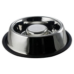 Benzara Slow Feeder Stainless Steel Pet Bowl with Anti Skid Rubber Base, Small, Gray and Black