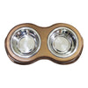 Benzara Plastic Framed Double Diner Pet Bowl in Stainless Steel, Large, Gold and Silver-Set of 2