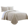 Benzara Molde 3-Piece Diamond Quilted Queen Coverlet Set, Beige