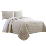 Benzara Molde 3-Piece Diamond Quilted Queen Coverlet Set, Beige