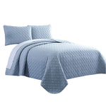 Benzara Molde 3-Piece Diamond Quilted Queen Coverlet Set, Blue