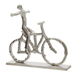 Benzara 13 Inches Metal Frame Man on Bicycle Sculpture, Silver
