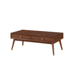 Benzara 2 Drawer Wooden Coffee Table with Splayed Legs, Walnut Brown