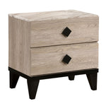 Benzara 2 Drawer Wooden Nightstand with Grains and Angled Legs, Cream
