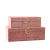 Benzara Fabric Rectangular Shaped Jewelry Box with Round Lock, Set of 2, Dark Pink