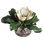 Uttermost – Celia Magnolia Silk Flower 13″H in Clear Glass Vase with Stones Green White Home Decor