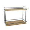 Benzara BM209841 Rustic 2 Tier Metal Stand with Rectangular Wooden Shelves, Brown and Black