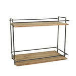 Benzara BM209841 Rustic 2 Tier Metal Stand with Rectangular Wooden Shelves, Brown and Black