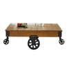 Benzara Plank Style Wooden Cocktail Table with Casters, Brown and Black