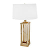 Benzara Square Column Base Metal Table Lamp with Shallow Tapered Drum Shade, Gold