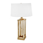 Benzara Square Column Base Metal Table Lamp with Shallow Tapered Drum Shade, Gold