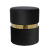Benzara Contemporary Velvet Upholstered Round Ottoman, Black and Gold